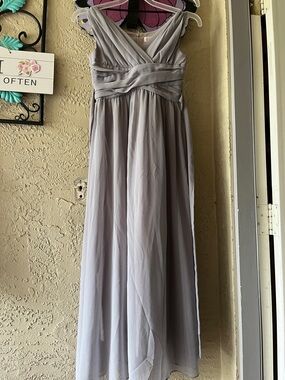 Girls' Formal Chiffon Maxi Dress in Light Gray. Length is 46”